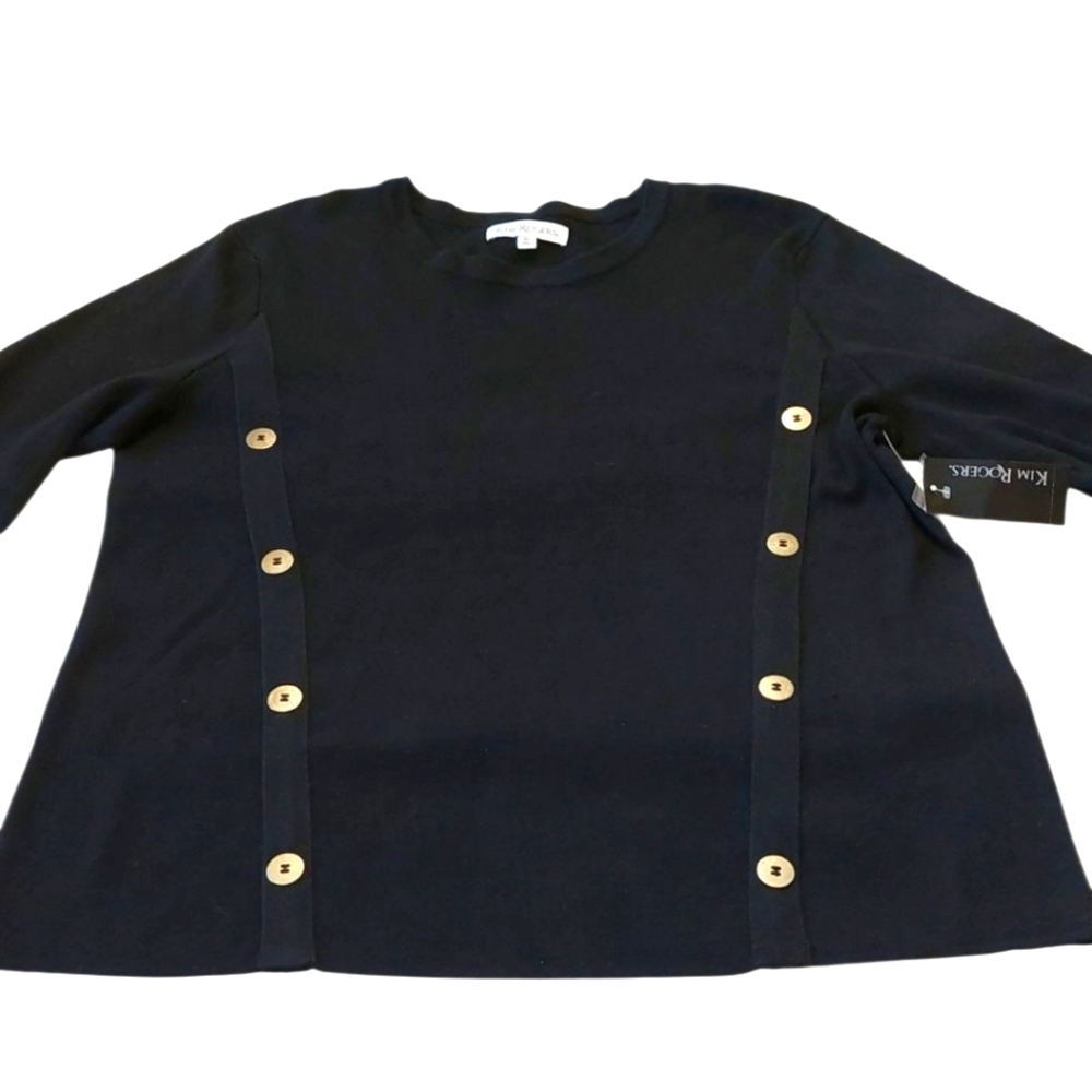 Kim Rogers Black Sweater With Gold Buttons NEW XL